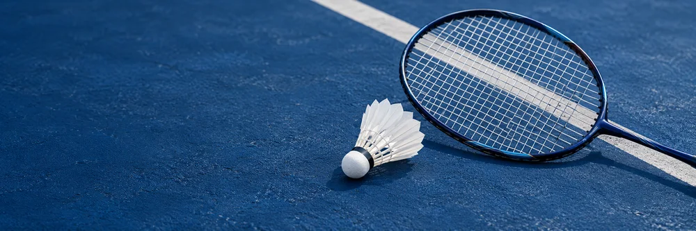 Badminton equipment on court