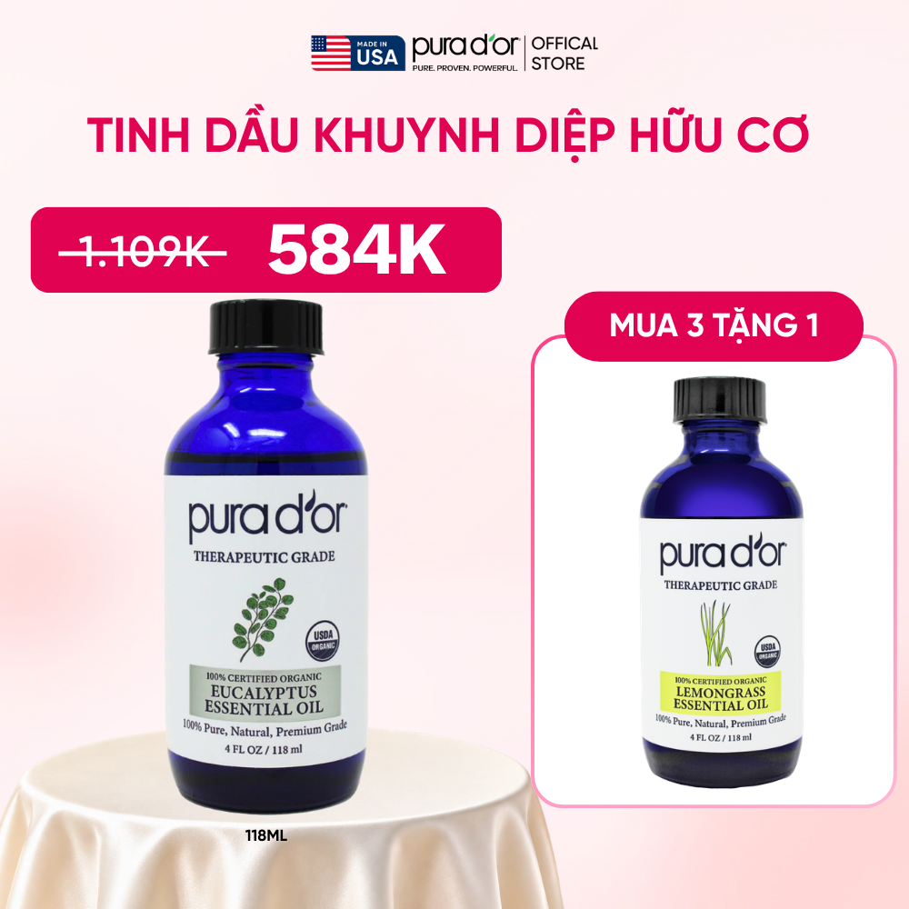 Tinh Dầu Khuynh Diệp Hữu Cơ Pura D'or Therapeutic Grade Eucalyptus Essential Oil 118ml