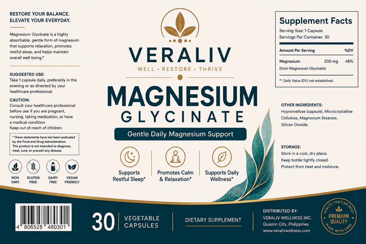 Veraliv Magnesium Glycinate full label