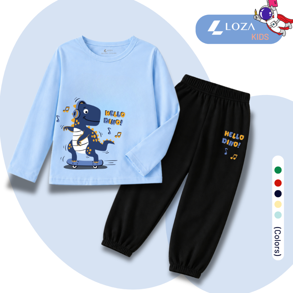Set bộ Thu - Đông chất liệu cotton bé trai hình Khủng long Hello Dino- Loza Kids BW717_thumbnail_2