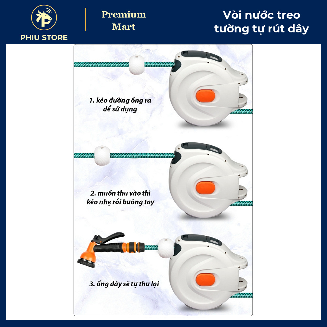 Bộ Vòi Nước Treo Tường Tự Động Rút Dây Ống To 16 mm, Bản 10 m Và 20 m - Tưới Cây, Rửa Xe, Xịt Sân - PHIU STORE_thumbnail_3
