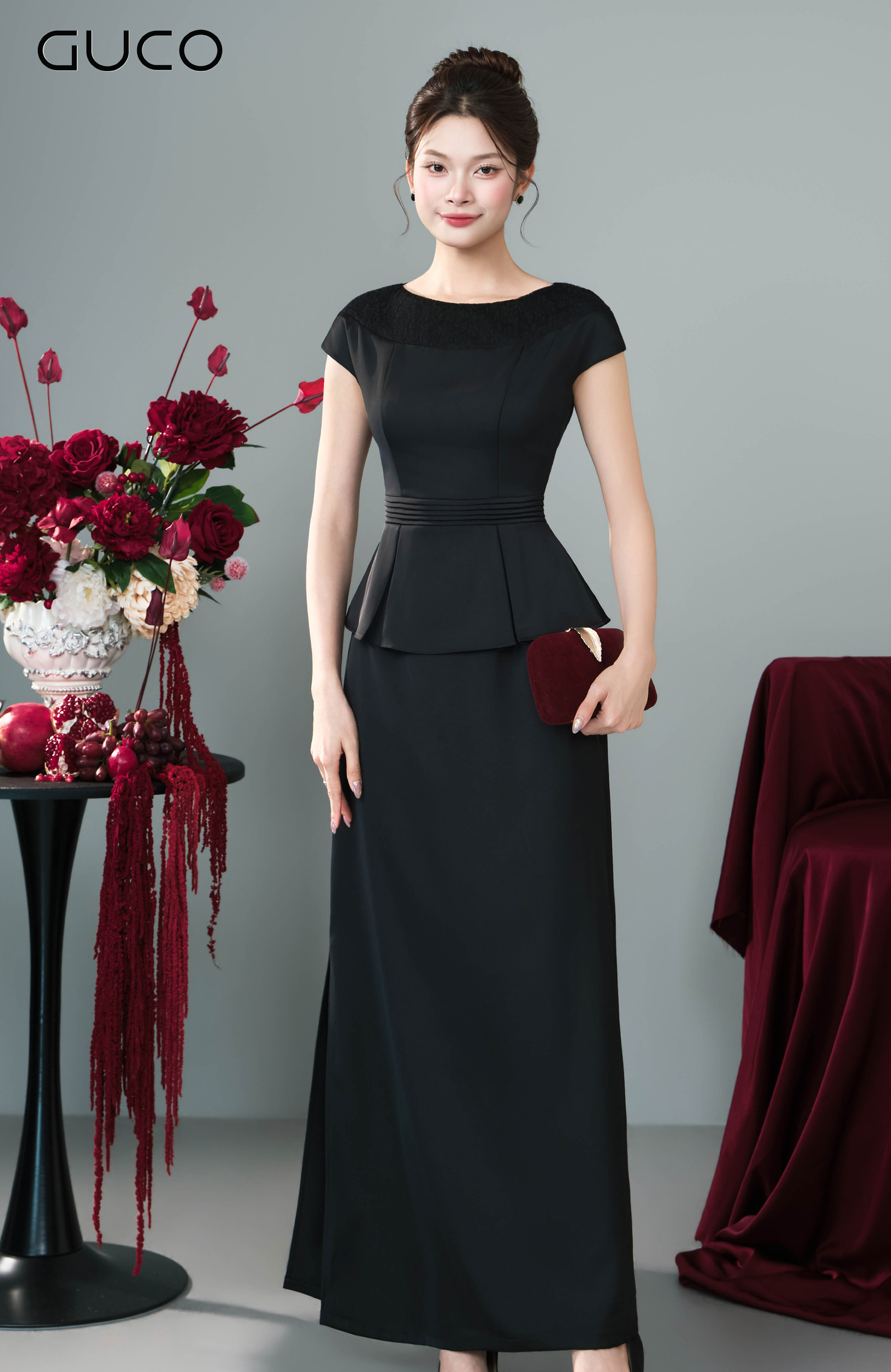 Đầm Dạ Hội Đen Peplum Cổ Phối Xếp Ly - 5297_thumbnail_2