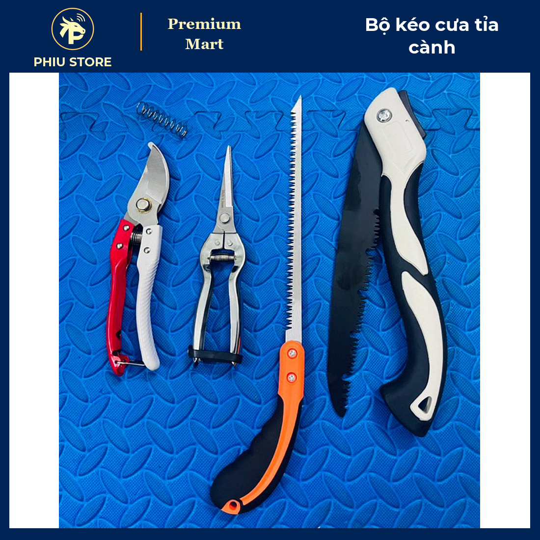 Bộ Dụng Cụ Tỉa Cành Làm Vườn Thép SK5 4–13 Món - Kéo Cắt Cành, Kéo Tỉa, Cưa Lách, Cưa Gấp Gọn, Đá Mài - PHIU STORE