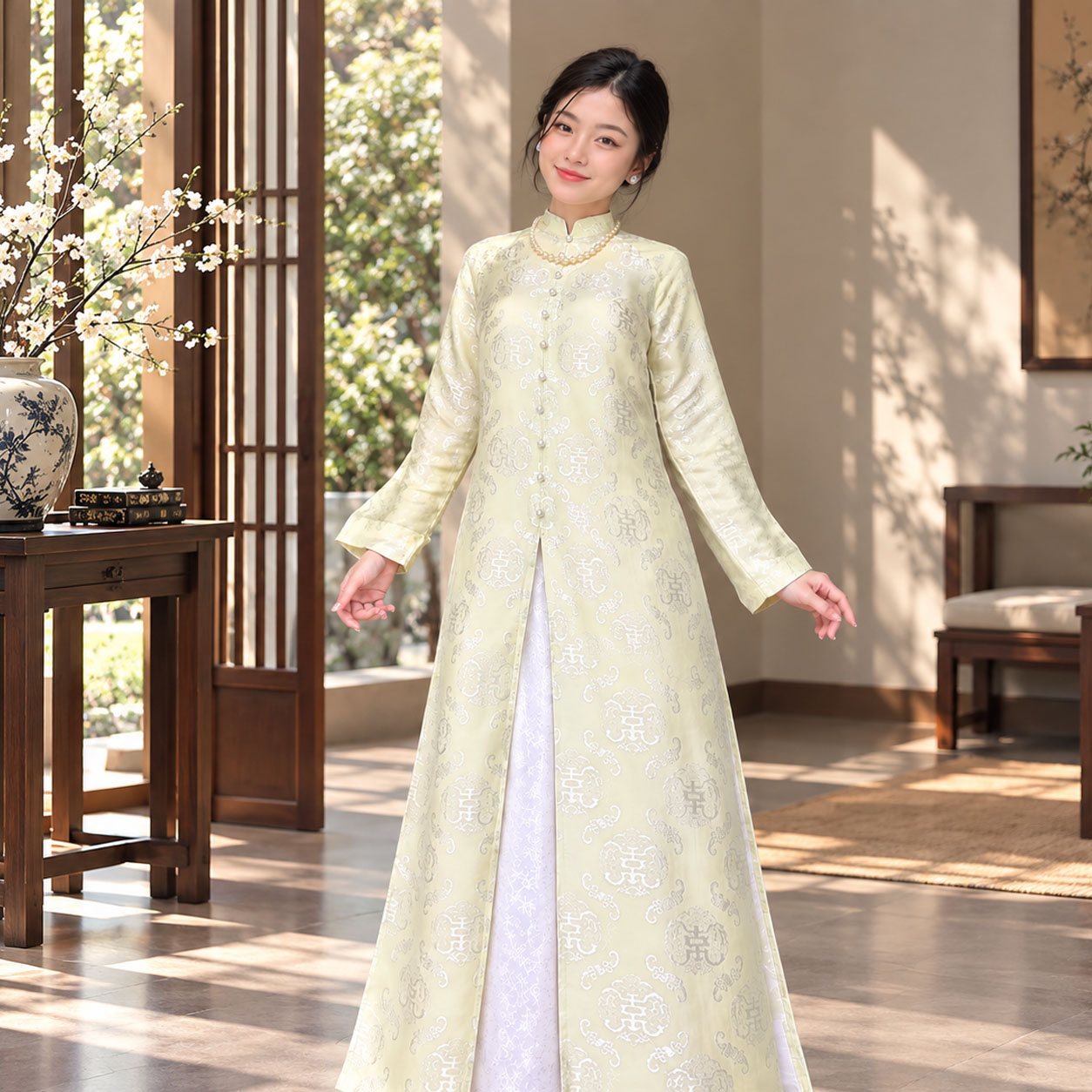 Áo Dài Cách Tân Nữ Tằm Thọ Dơi Phối Yếm Dáng Suông – CT27-05_thumbnail_6
