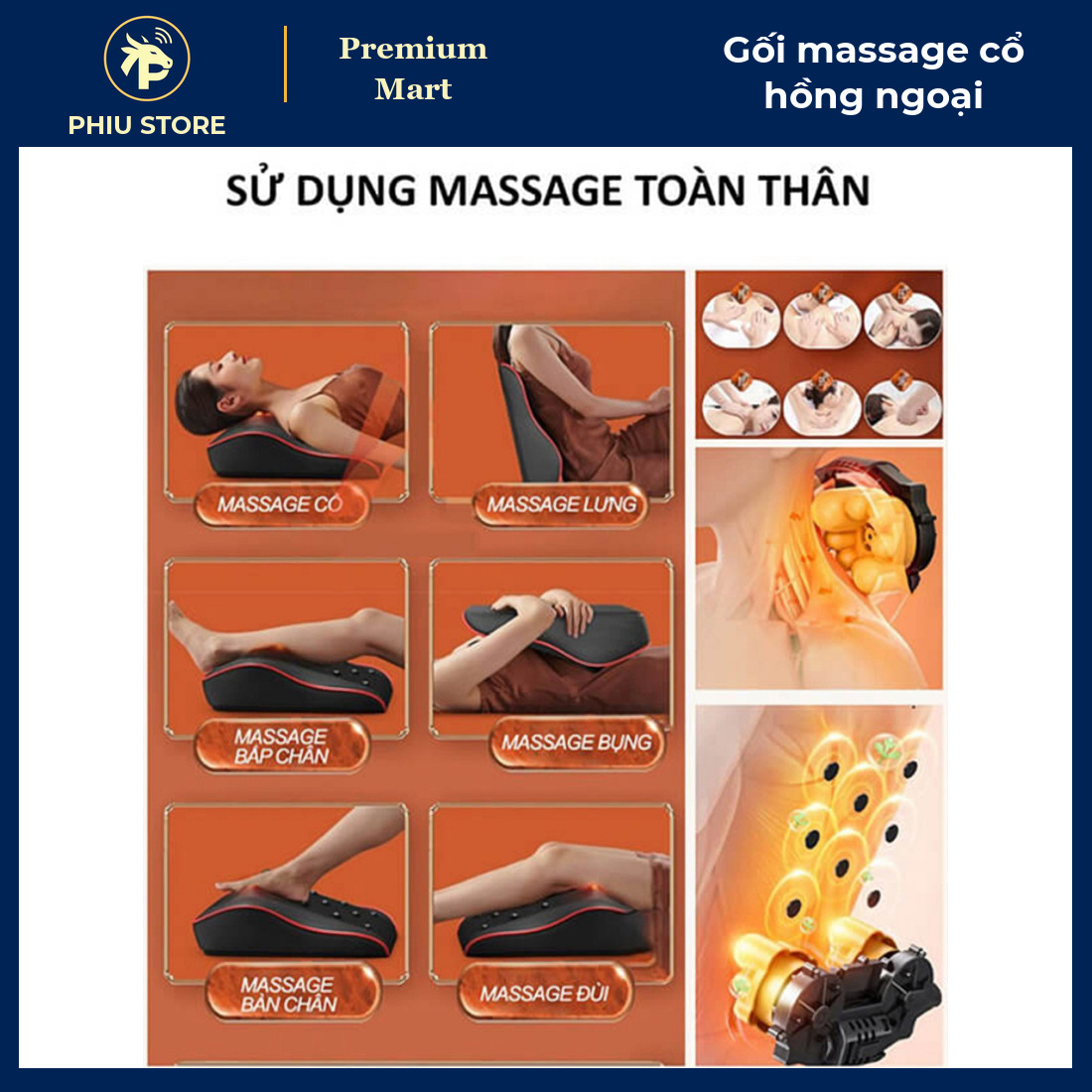 Gối Massage Hồng Ngoại Cổ Vai Gáy 16 Bi, 20 Bi - Mát Xa Cổ Vai Lưng Chân Tay, Có Chế Độ Nhiệt - PHIU STORE_thumbnail_1