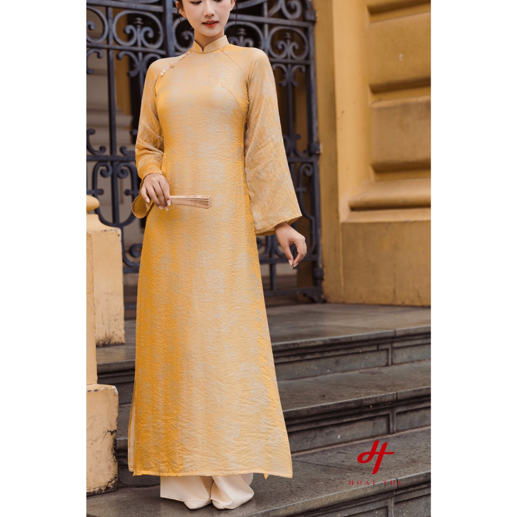 Áo dài cách tân Hoàng Mộc Hoa Đính kết thủ công khéo léo, sang trọng, trang nhã | Hoài Thị - BST Sắc_thumbnail_5