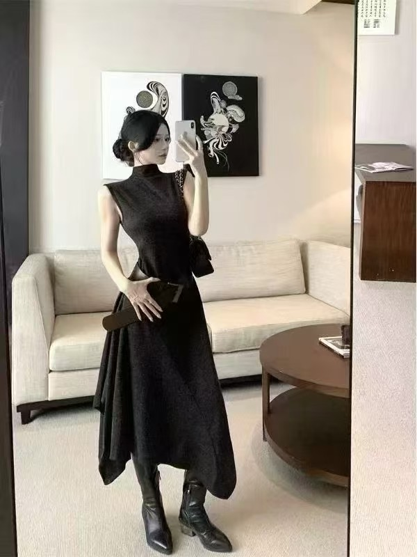 Lucas - Váy thun len cổ dựng zile chân may phối xéo lệch + belt_thumbnail_6