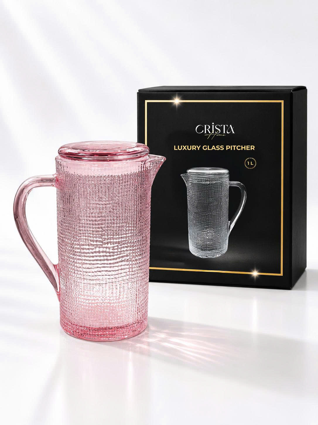 Bình thủy tinh CRISTA HOME vân lưới dập nổi 1000 ml