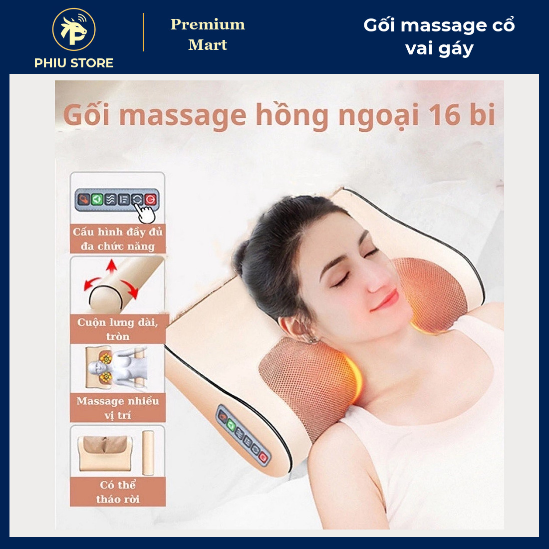Gối Massage Cổ Vai Gáy 16 Bi Hồng Ngoại Làm Ấm, Đảo Chiều, 3 Mức Tốc Độ, Dùng Được Trên Ô Tô 12V - PHIU STORE_thumbnail_2