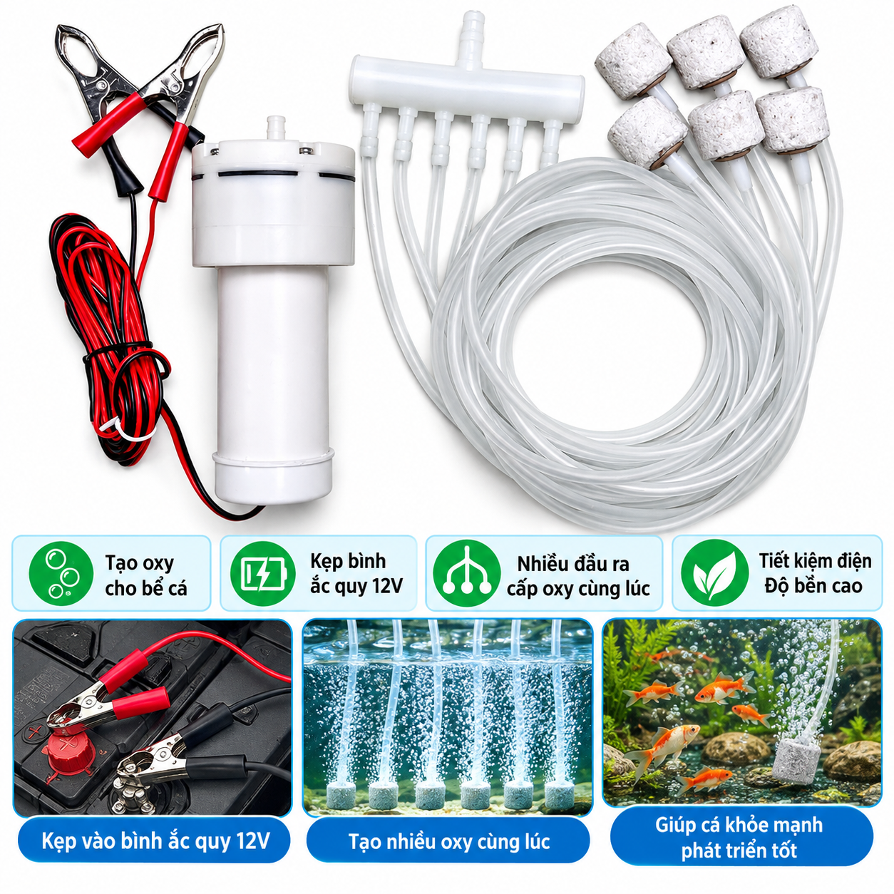 Sục oxy kẹp bình 12V, 220V cho bể cá, máy sục khí sủi oxi_thumbnail_1