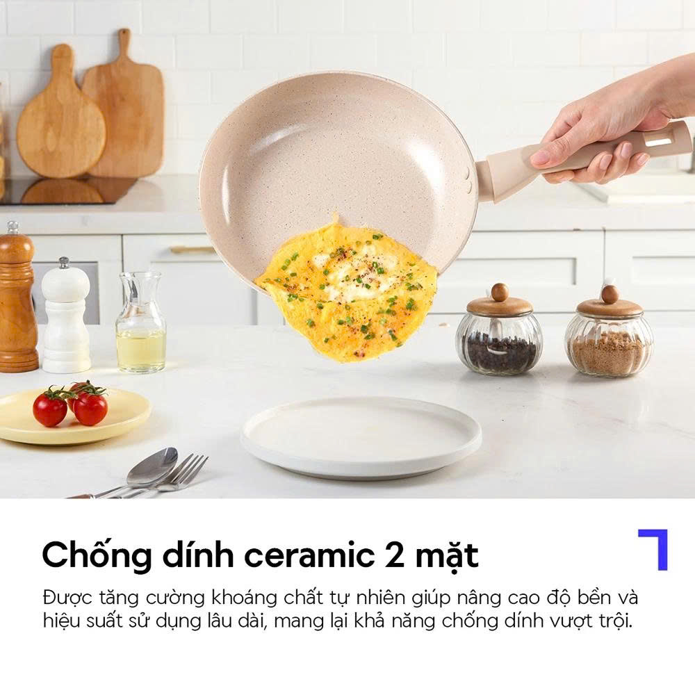 Chảo chiên chống dính Marble Ceramic IH 20cm hiệu LocknLock - Màu be
