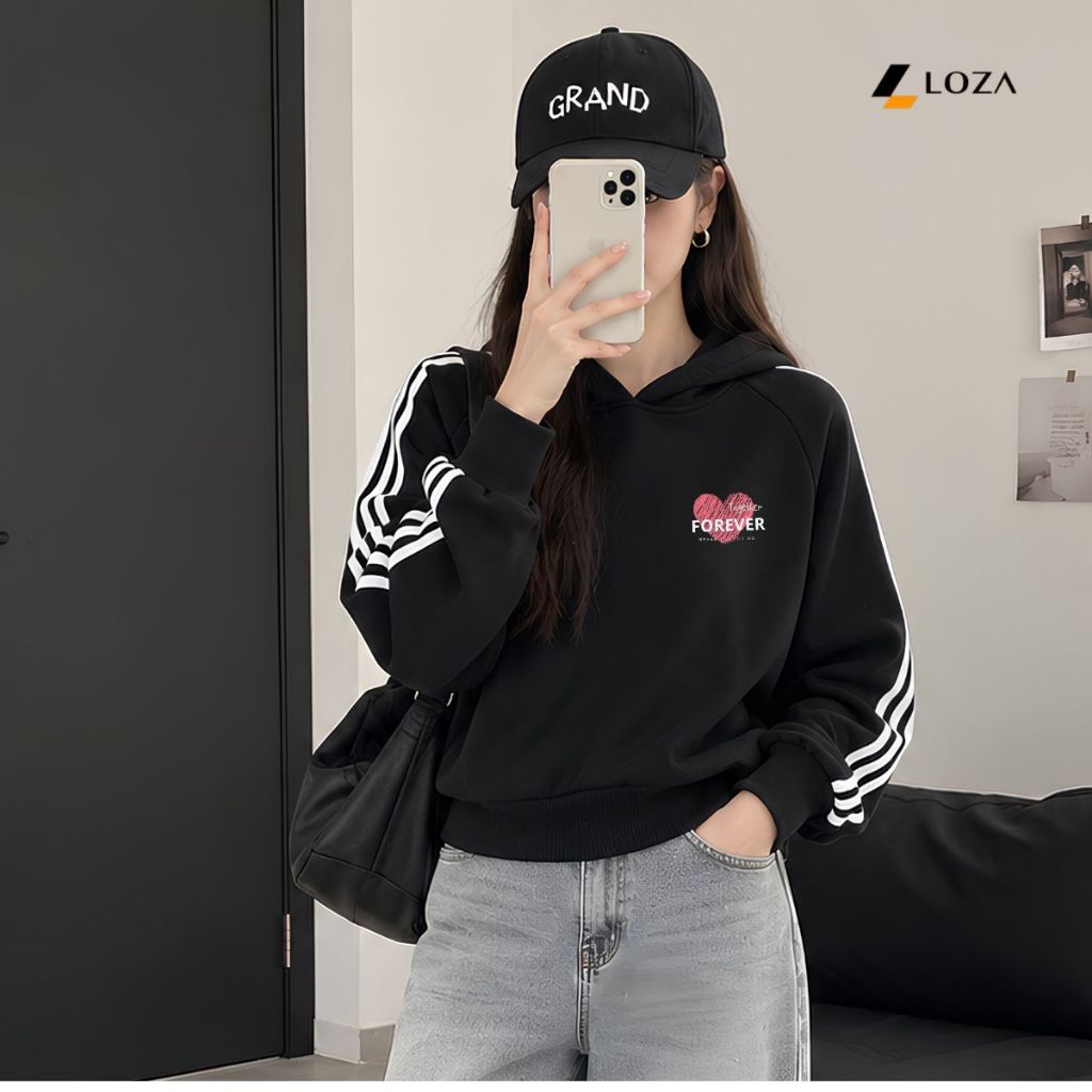 Áo nỉ hoodie nữ phối viền tay dáng ngắn nhiều hình dễ mặc -  Loza NP001_thumbnail_0