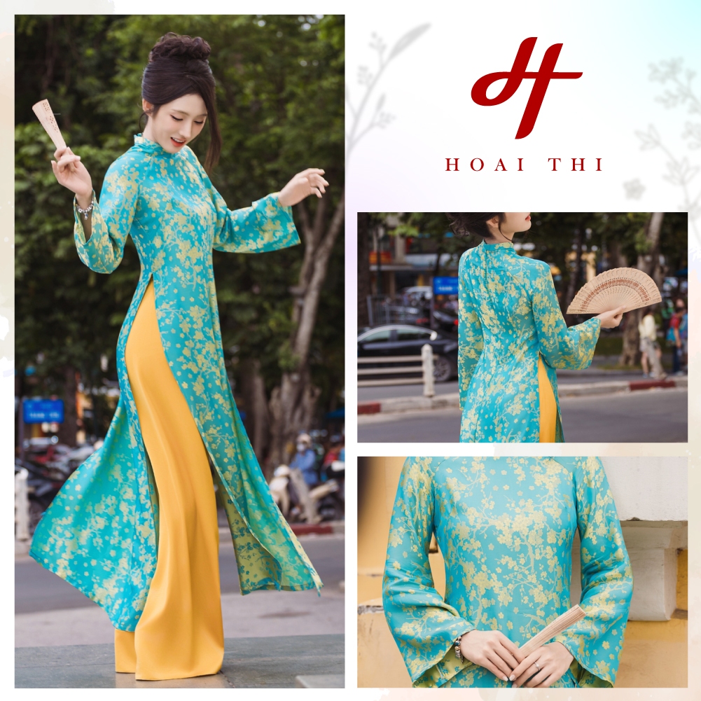 Áo dài cách tân Phượng Cẩm Bích Chất lụa gấm, họa tiết tinh tế, màu sắc nổi bật, tôn da | Hoài Thị - BST Sắc