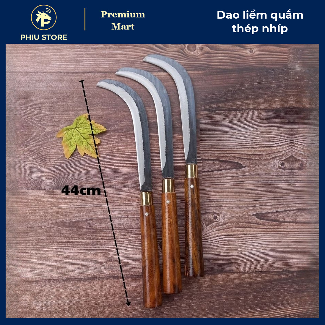 Dao Liềm Quắm Thép Nhíp 44 cm Cán Gỗ - Dao Phát Cỏ, Phát Cành, Cắt Buồng Dừa - PHIU STORE