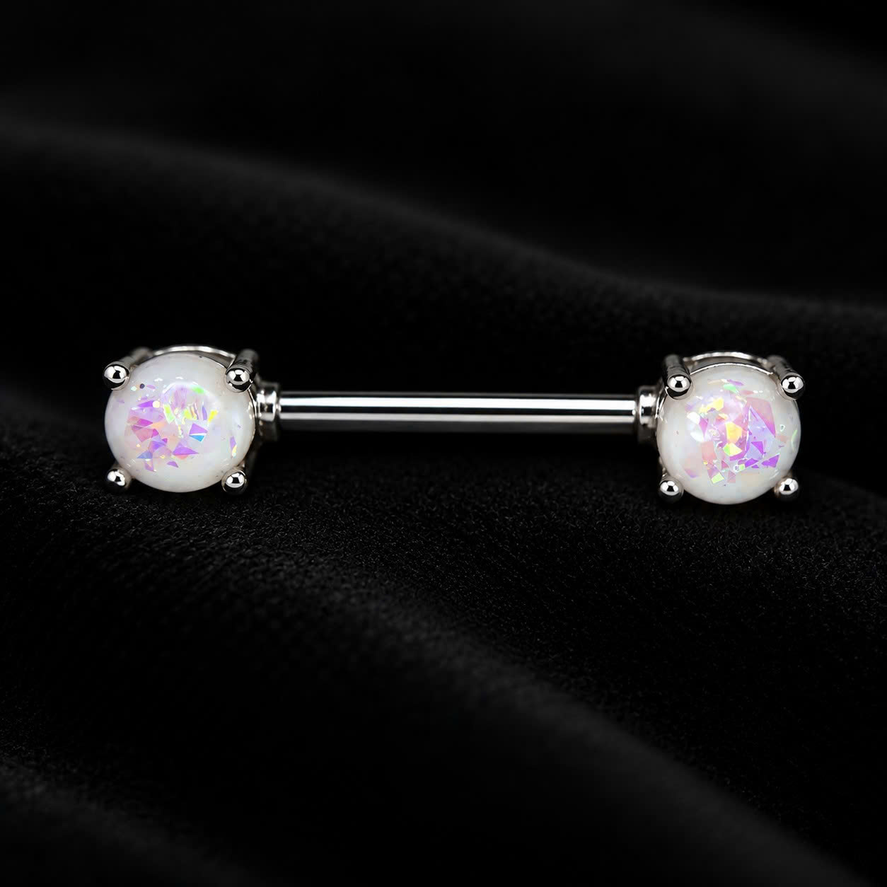 Khuyên Ti đá opal trắng 2 đầu