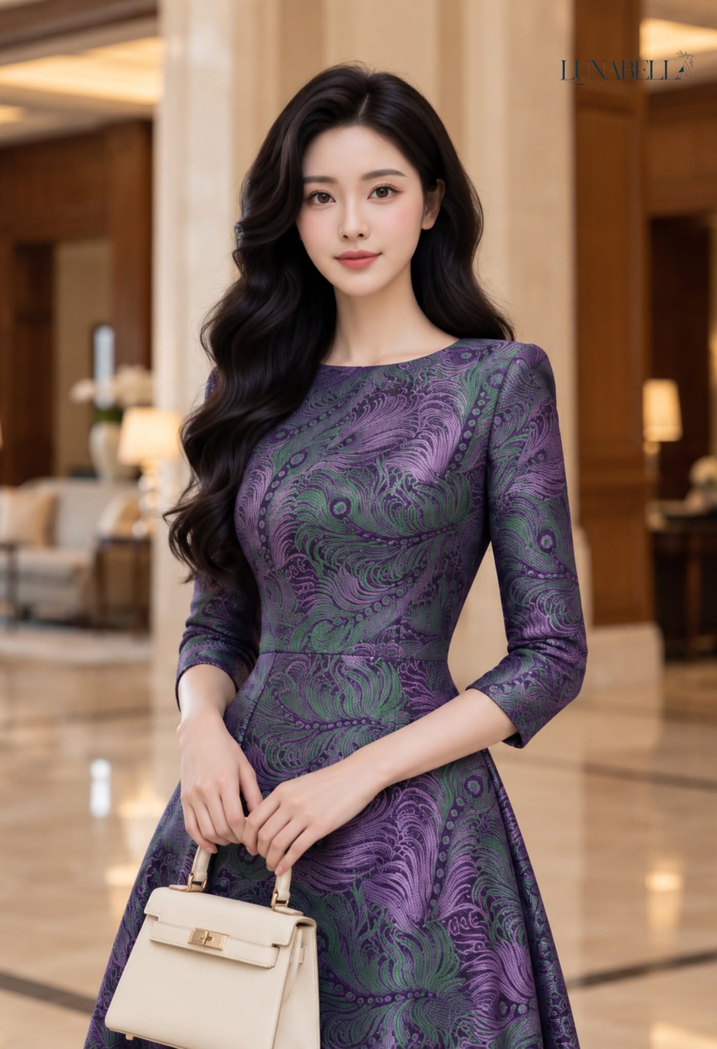 Váy dài xoè tay lỡ in hoa tiết VIOLETTA màu TÍM_thumbnail_1