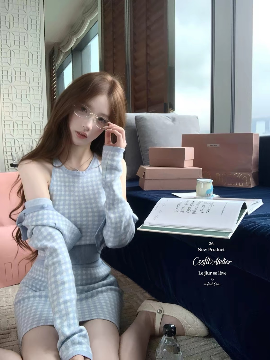 Lucas - Set váy len 3 chi tiết áo yếm + áo khoác cài cúc + chân váy ngắn họa tiết caro cổ sen_thumbnail_8