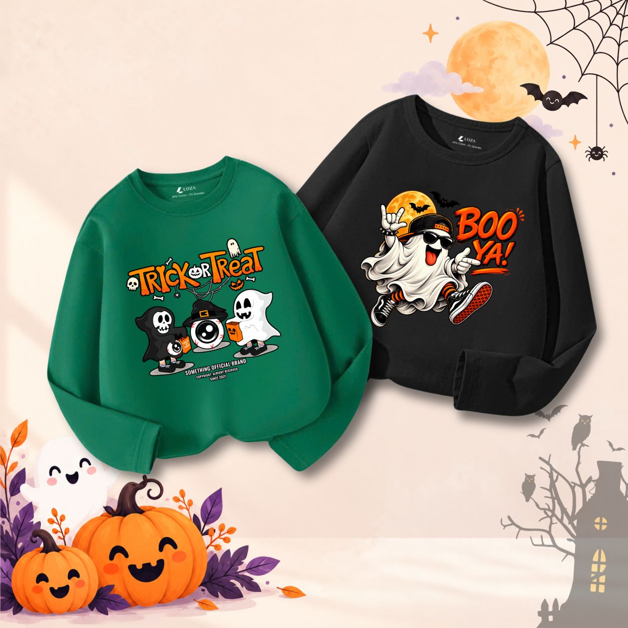 Áo thun dài tay bé trai nhiều hình in Halloween - Loza Kids KT018