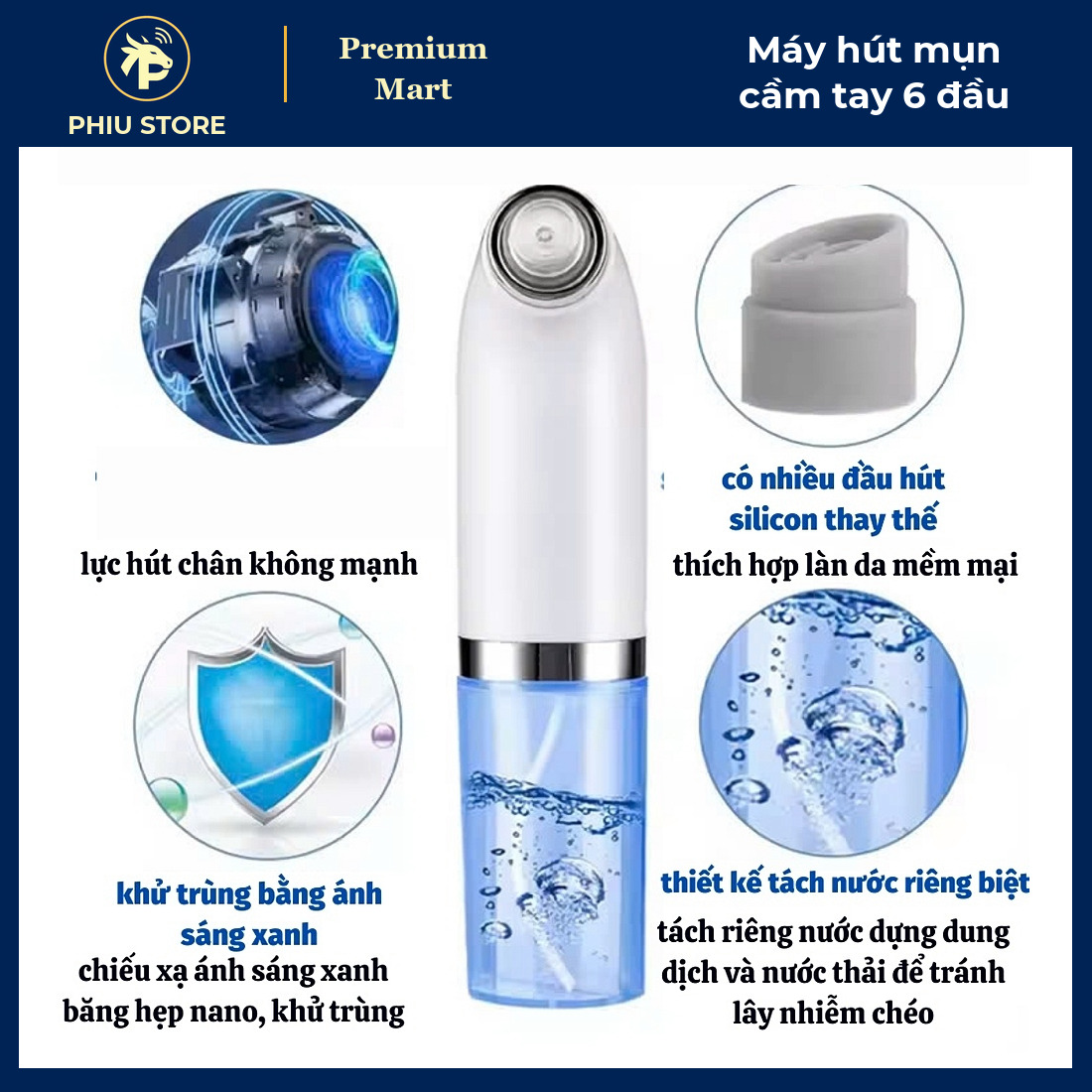 Máy Hút Mụn Cầm Tay Chân Không 3 Mức Lực Hút Kèm 6 Đầu Hút, Pin Sạc USB, Có Ngăn Chứa Dung Dịch - PHIU STORE_thumbnail_3