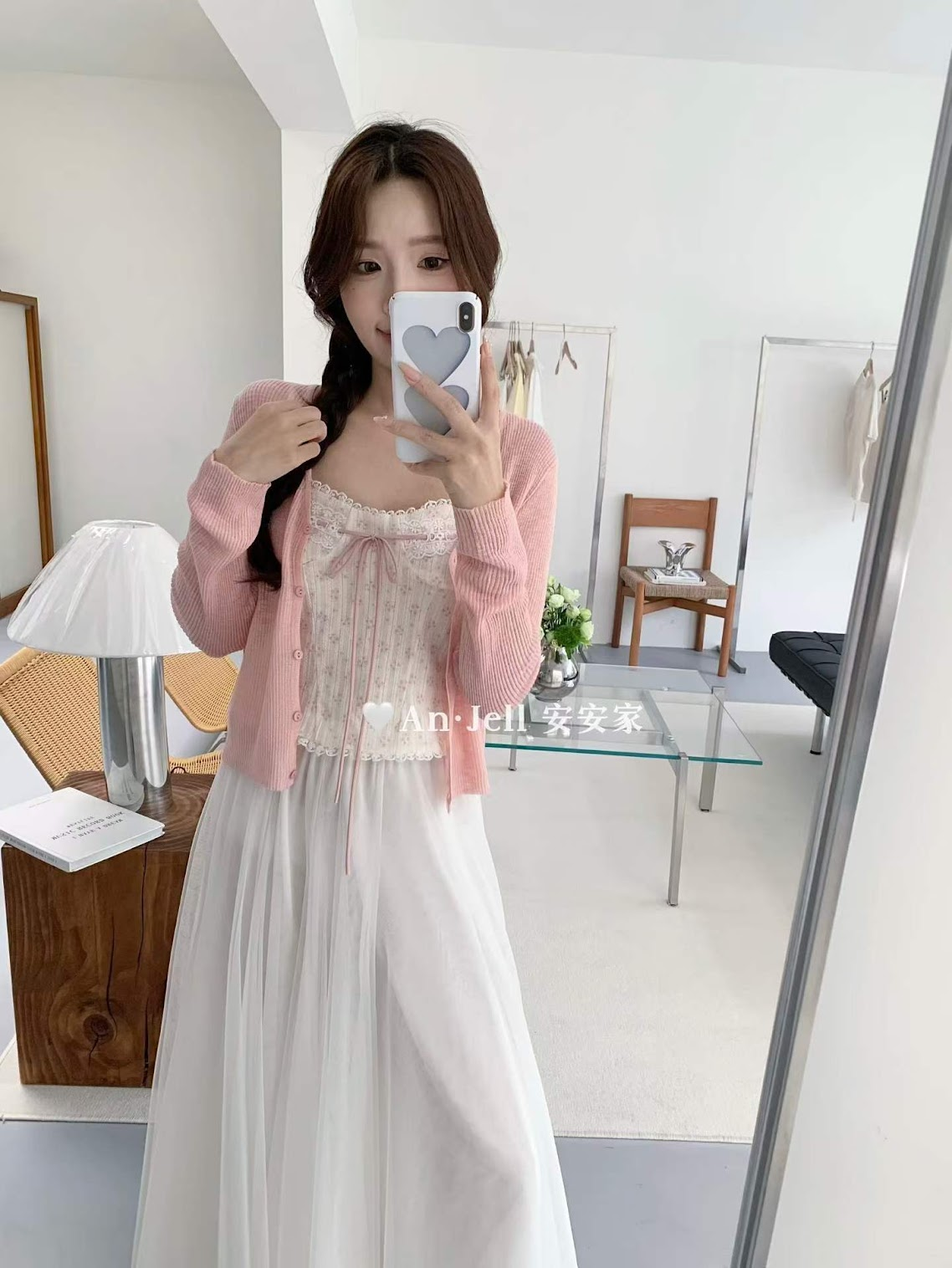 Lucas - Set áo thô hoa nhí cúp ngực viền ren buộc dây nơ + áo cardigan cài cúc_thumbnail_2