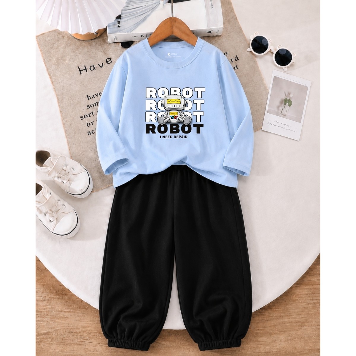 Set bộ Thu - Đông chất liệu cotton bé trai hình  ROBOT - Loza Kids BW741