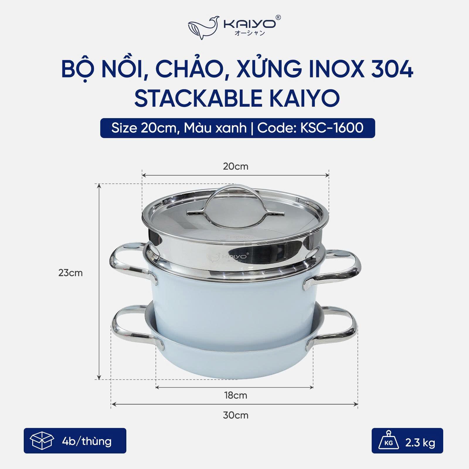BỘ NỒI, CHẢO, XỬNG INOX 304 STACKABLE KAIYO SIZE 20CM_thumbnail_0