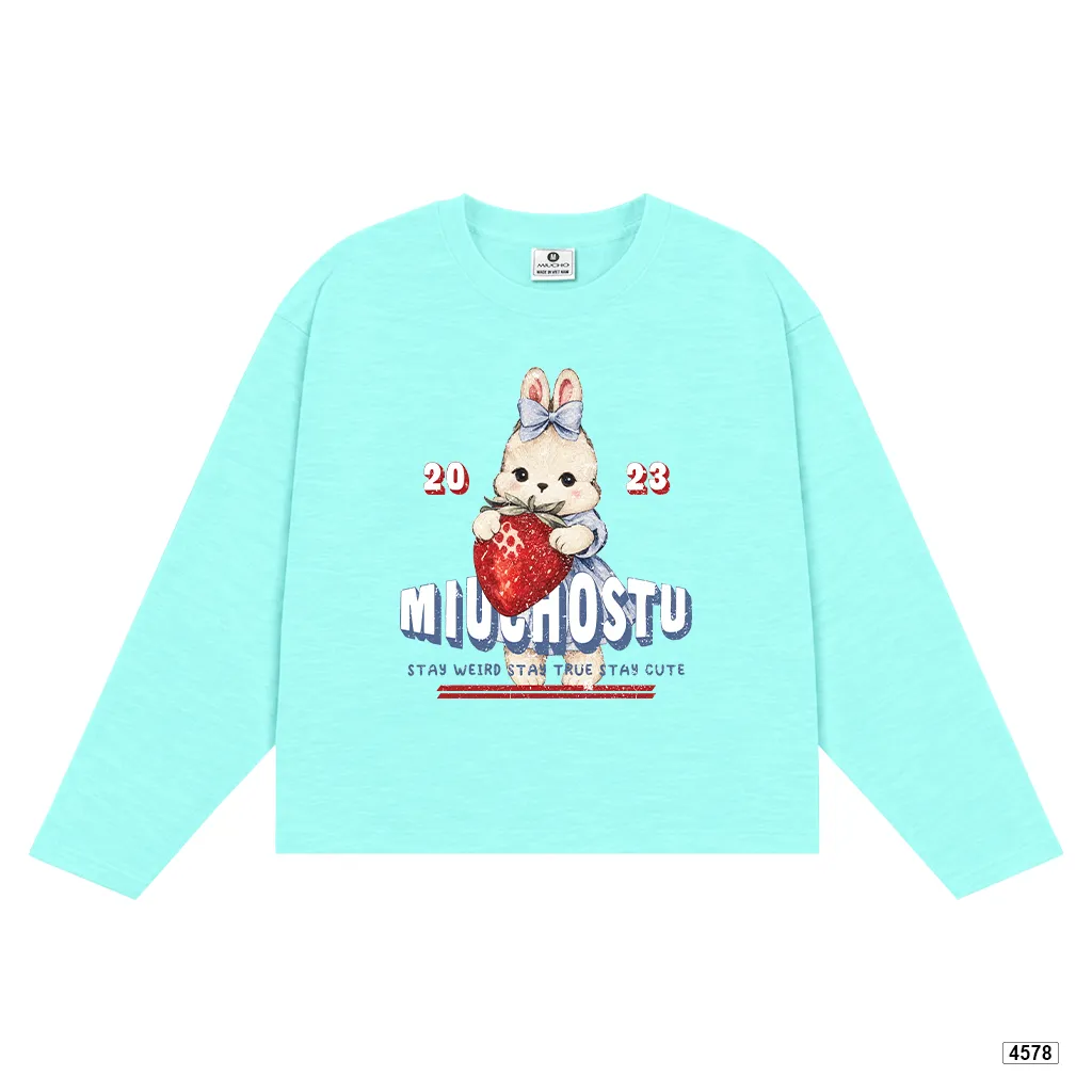 Áo thun nữ boxy tay dài cotton xước thỏ dâu đỏ Miucho 4578_thumbnail_10
