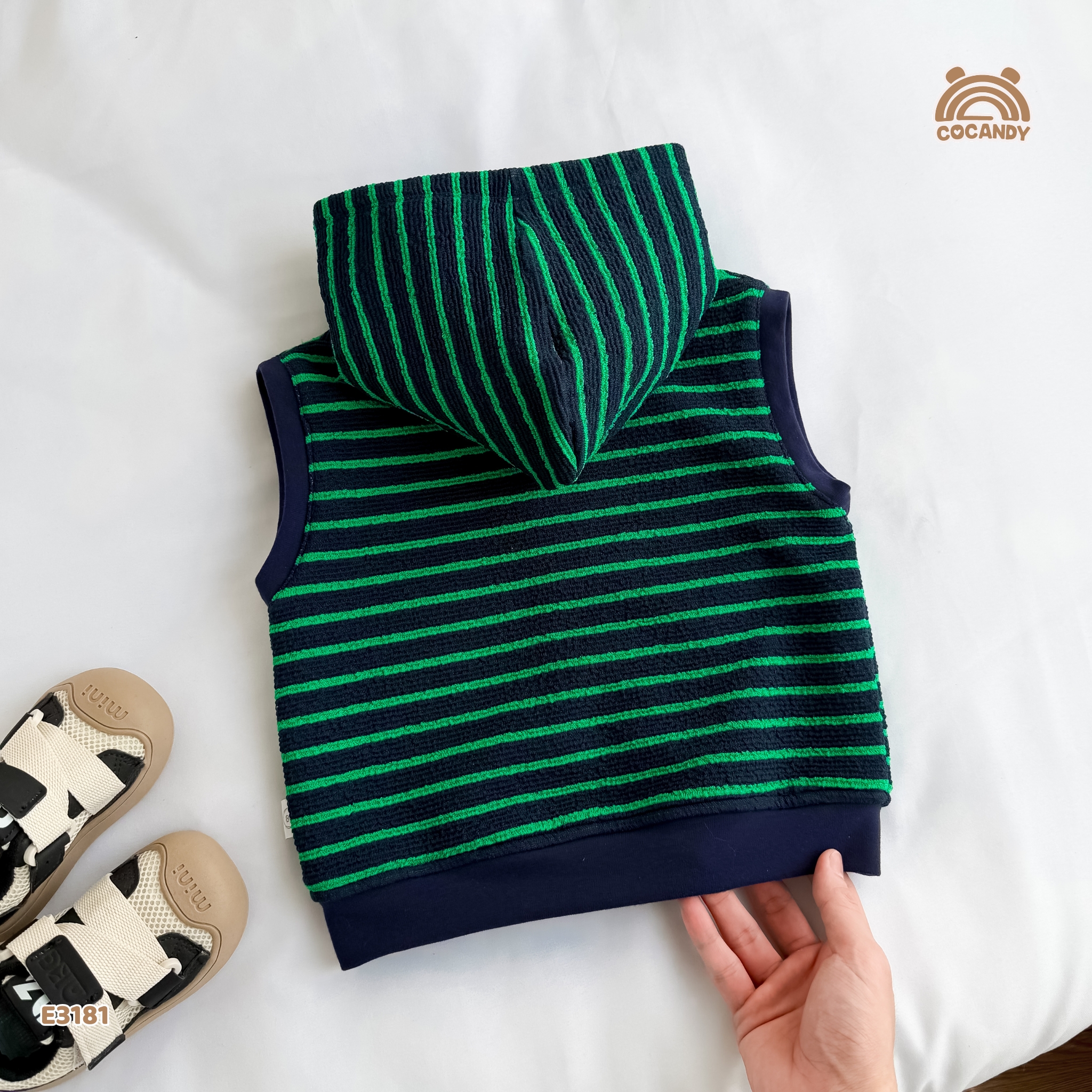 Áo gile kẻ XANH hoodie hình gấu_thumbnail_5