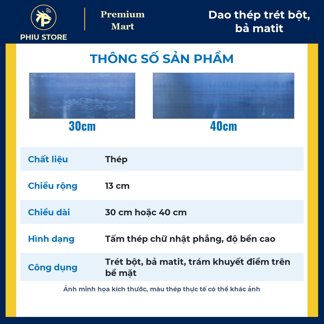Dao Thép Trét Bột, Bả Matit Bản Dài 30 cm, 40 cm (Rộng 13 cm) - Trám Khuyết Điểm Bề Mặt - PHIU STORE_thumbnail_3