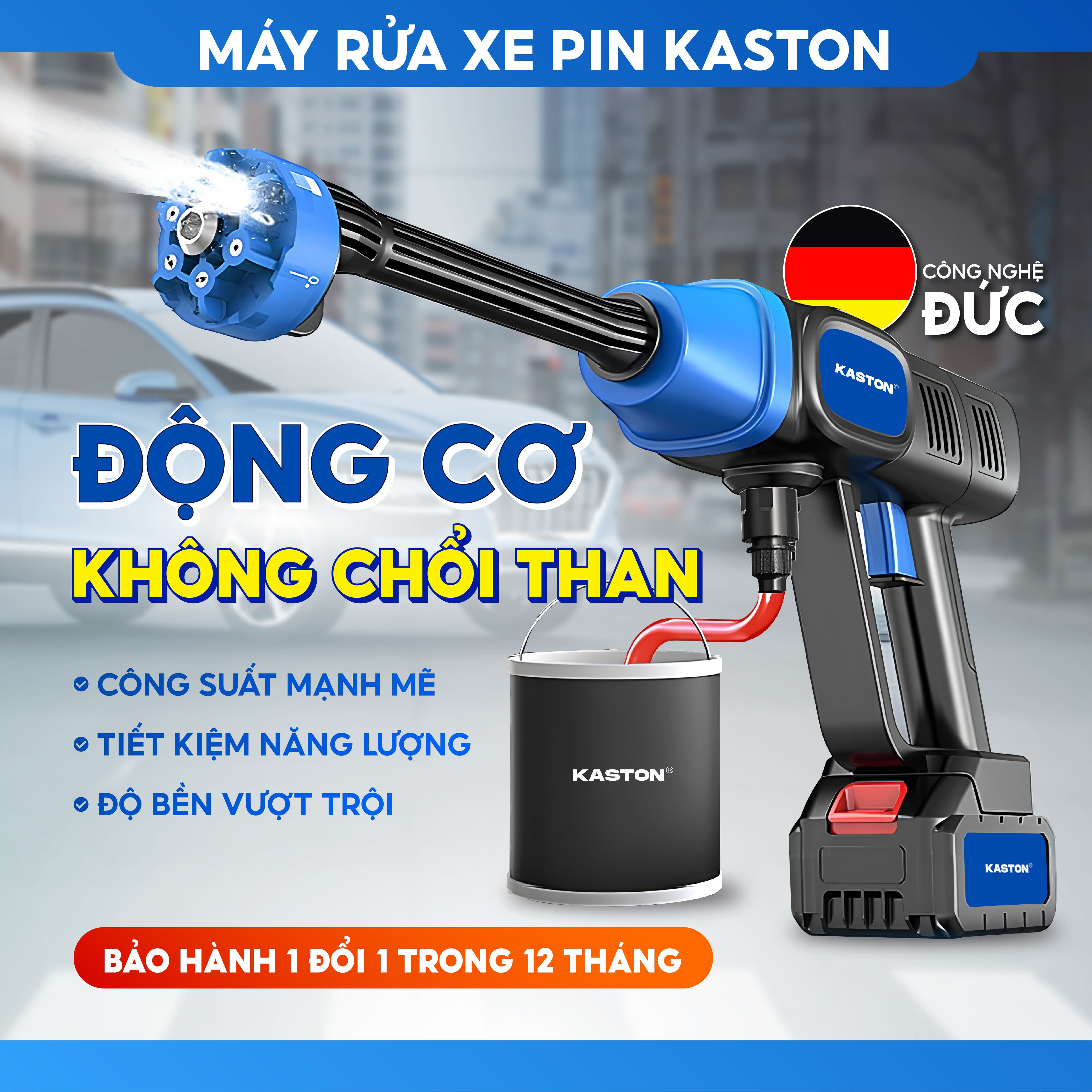 Máy rửa xe pin cao cấp Kaston -R12- Động cơ không chổi than, pin dung lượng lớn, nhỏ gọn, tiện dụng cho Ô Tô