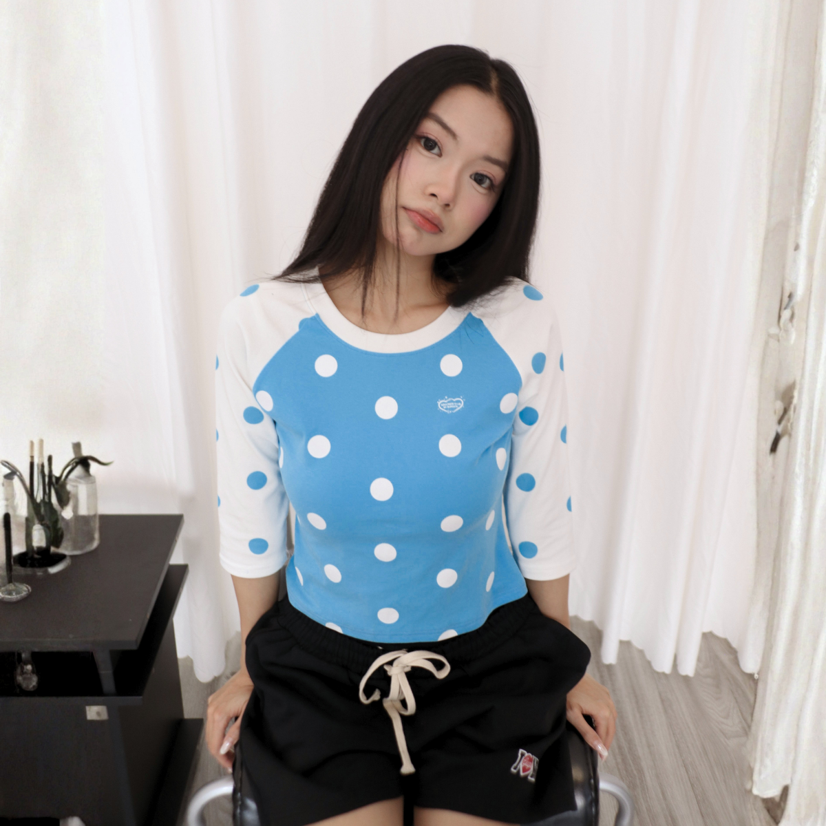 Áo Raglan Tay Lửng GUPO Milky Dot Form Ôm Vừa Thun Cotton Borip Co Giãn Chấm Bi Phối Màu - ATL01_thumbnail_6