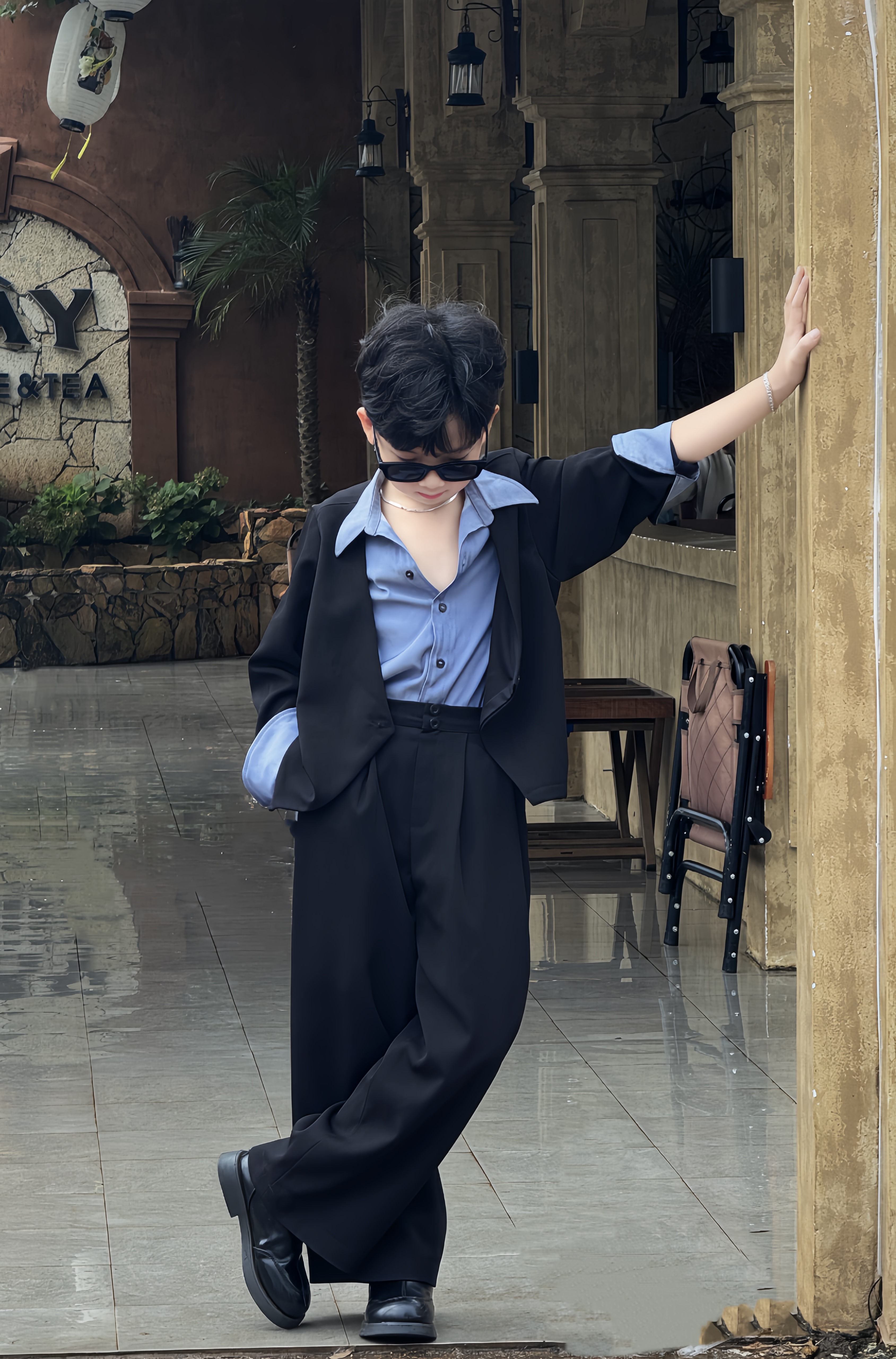 Áo Xanh Giả Vest (dính liền) và Quần Suông Đen Cho Bé,_thumbnail_4