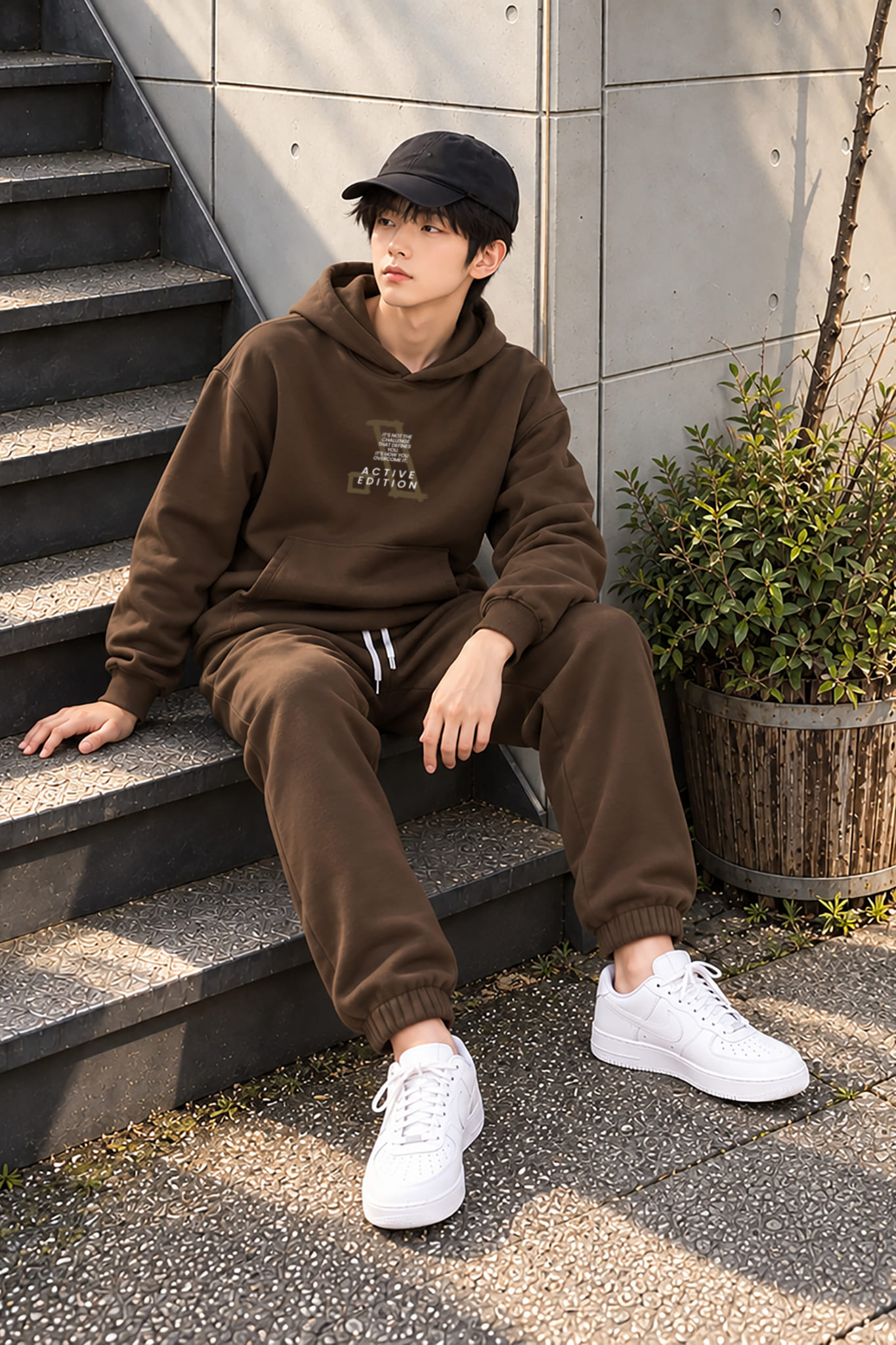 Bộ hoodie và jogger nâu chocolate