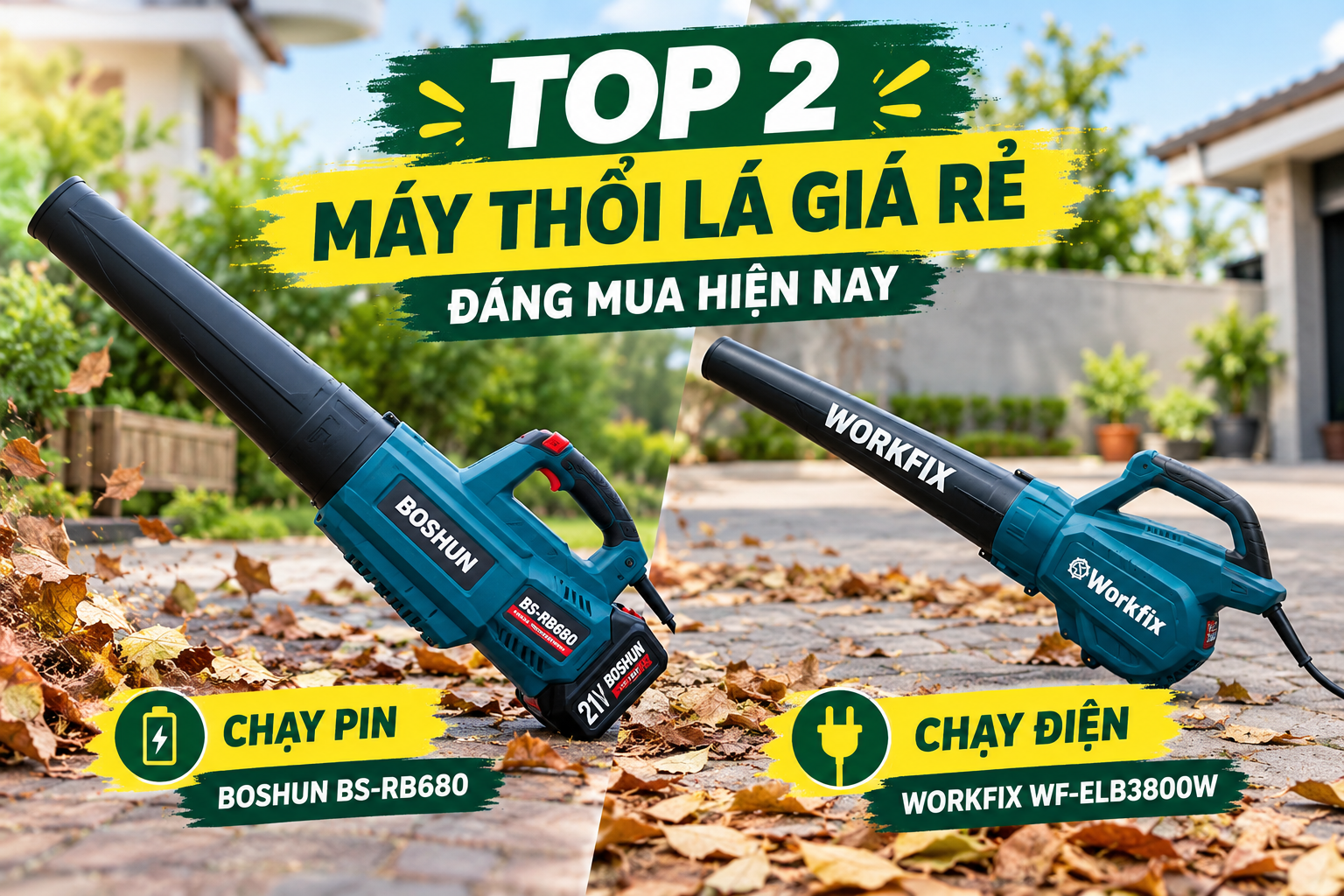 Top 2 Máy Thổi Lá Giá Rẻ: BOSHUN Pin và WORKFIX Điện
