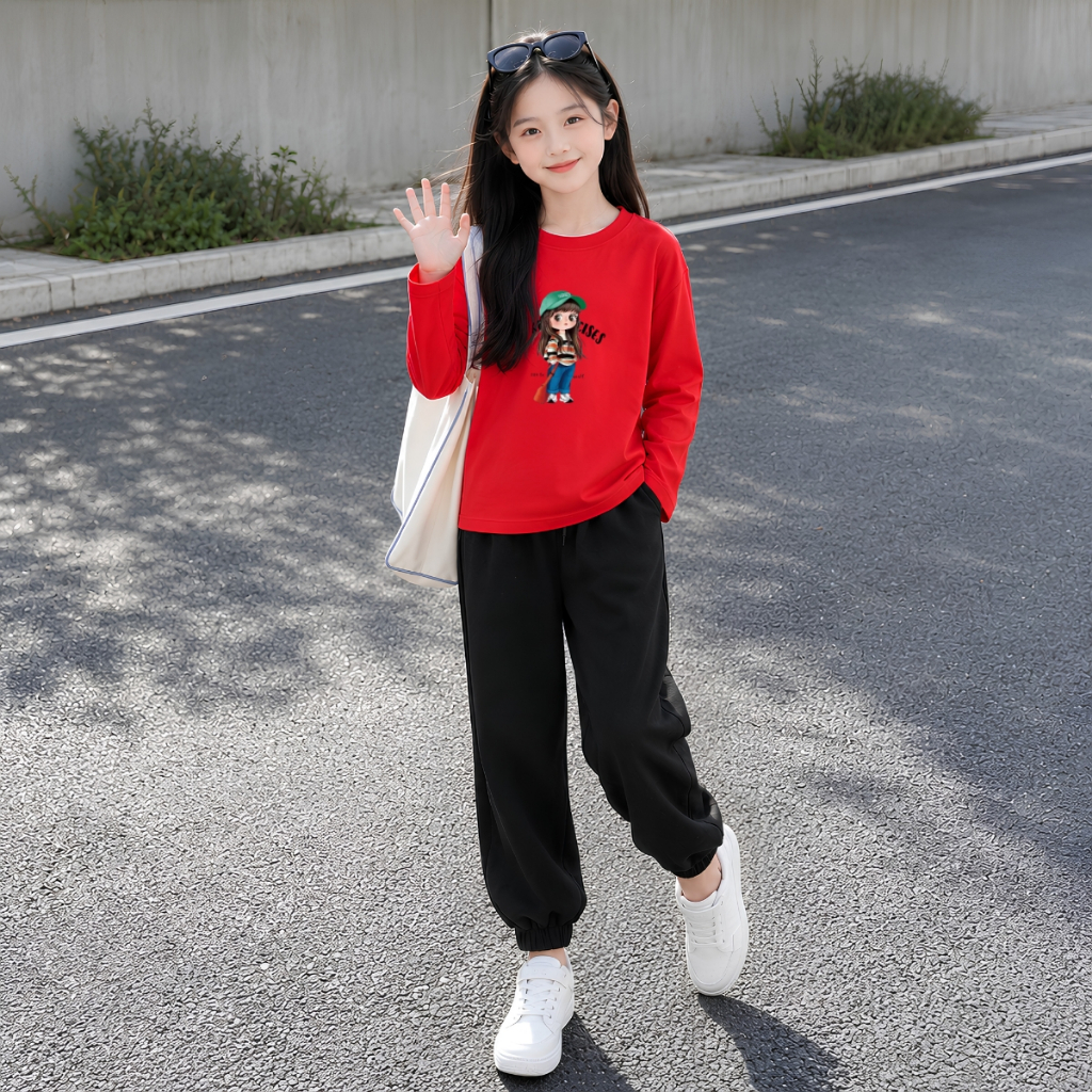 Set bộ Thu - Đông bé gái chất liệu cotton hình Cô gái đội mũ - Loza Kids BW726_thumbnail_1
