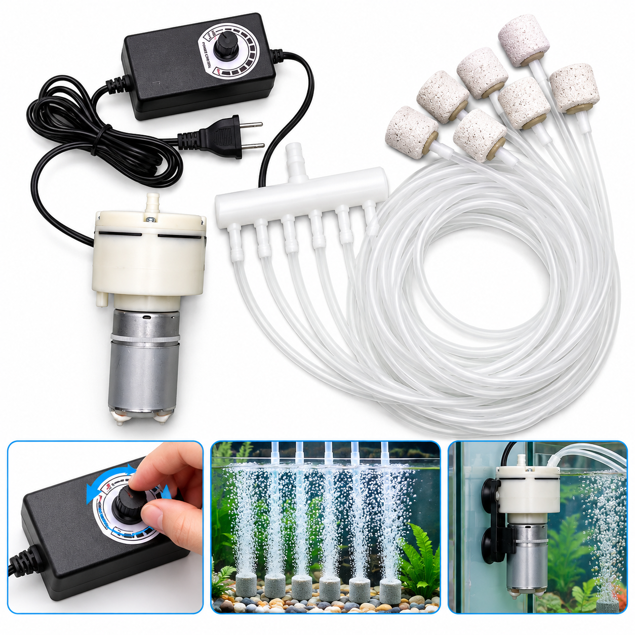 Sục oxy kẹp bình 12V, 220V cho bể cá, máy sục khí sủi oxi_thumbnail_5