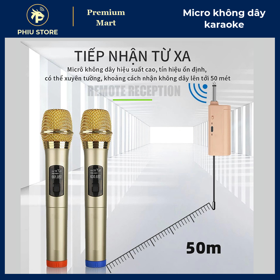 Bộ Micro Không Dây Karaoke UHF Cầm Tay, Kèm Đầu Thu Cắm Loa Kéo, Âm Ly, Mixer - PHIU STORE