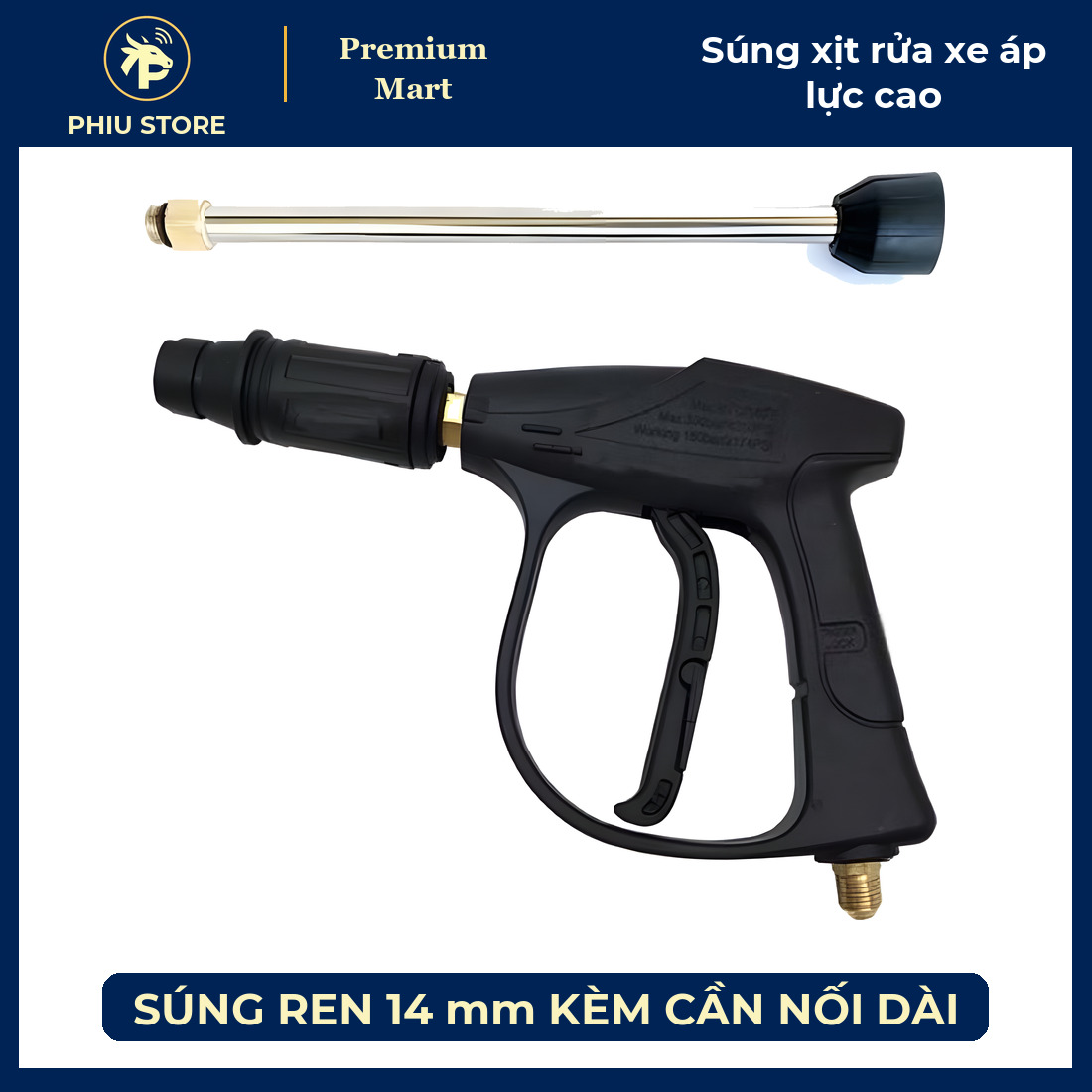 Súng Xịt Rửa Xe Áp Lực Cao Thân Nhựa ABS Ren 22 mm, 14 mm Có Chỉnh Tia, Có Bản Kèm Cần Nối Dài 20 cm - PHIU STORE_thumbnail_3