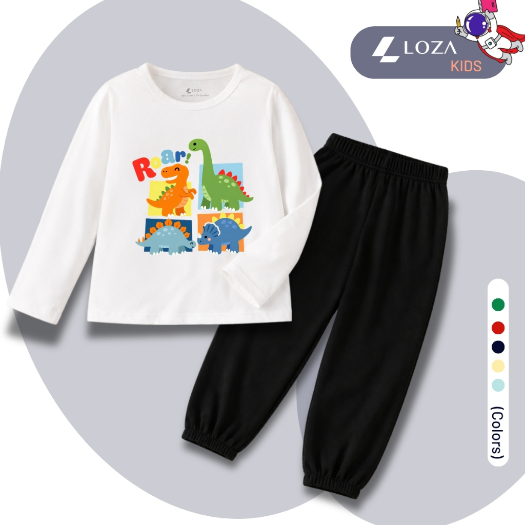 Set bộ Thu - Đông chất liệu cotton cho bé hình khủng long sắc màu - Loza BW746_thumbnail_0