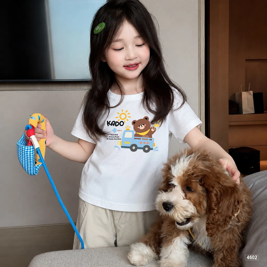 Áo thun trẻ em Kado cổ tròn in hình gấu lái xe hoạt hình dễ thương năng động cho bé trai bé gái 4602_thumbnail_2