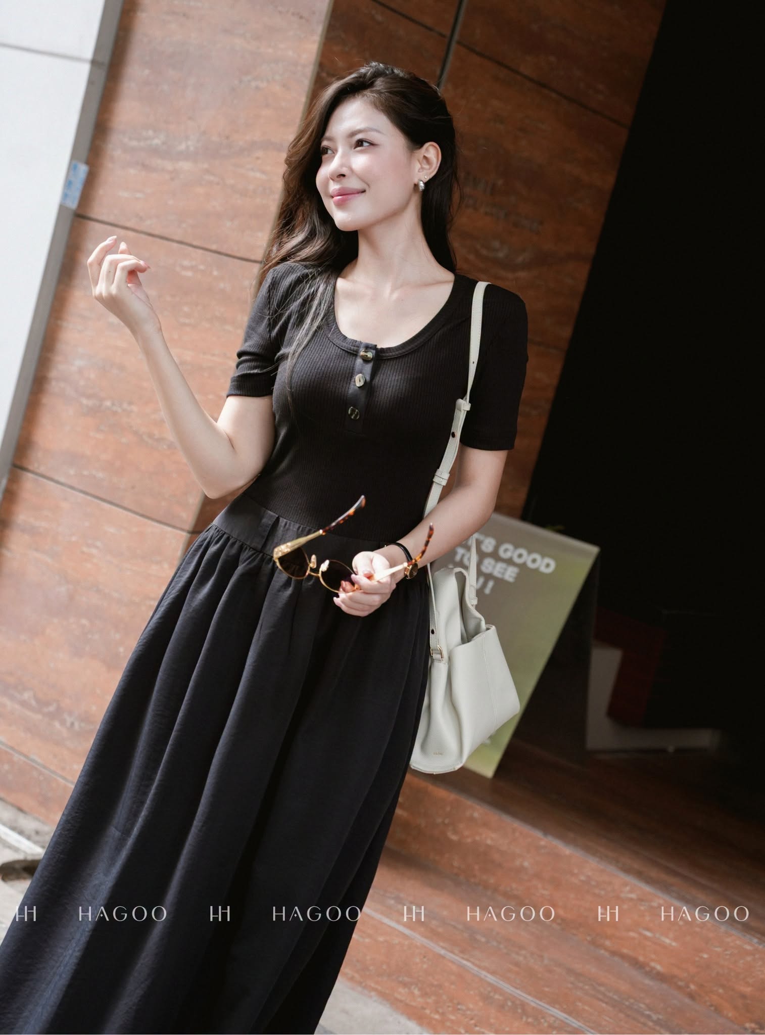 Váy thun phối gió tay cộc bổ trụ HAGOO_thumbnail_6