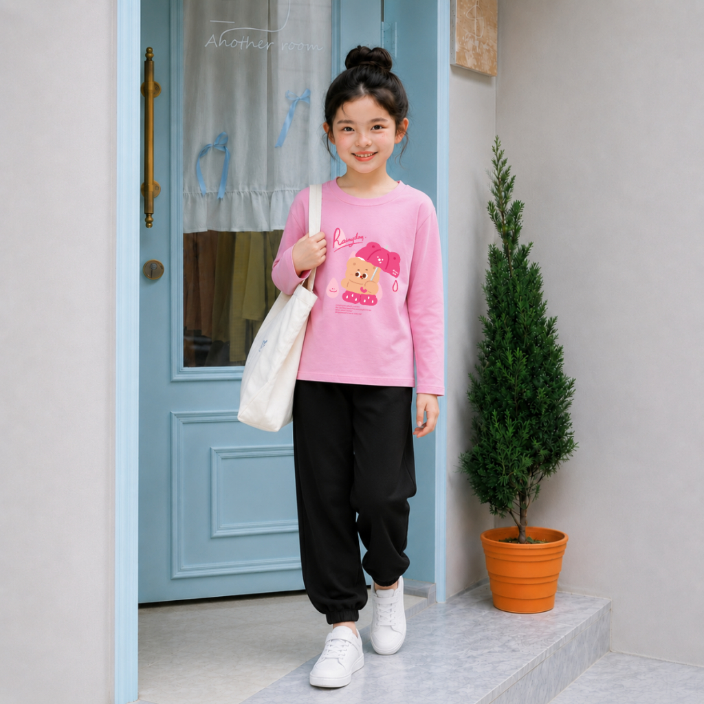 Set bộ Thu - Đông chất liệu cotton bé gái in hình gấu che ô Rainyday đáng yêu - Loza Kids BW001_thumbnail_4