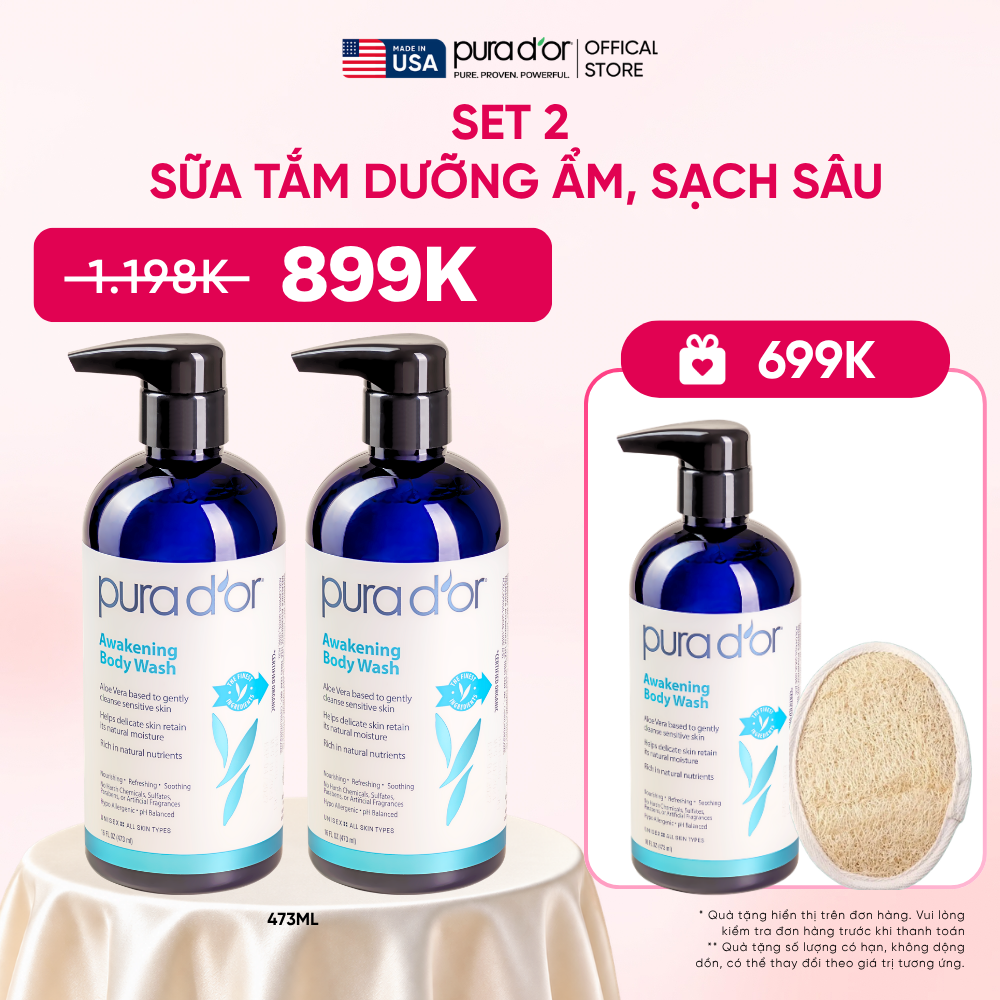 Set 2 Sữa Tắm Pura D'or Awakening Body Wash Giúp Làm Sạch & Dưỡng Ẩm 473ml