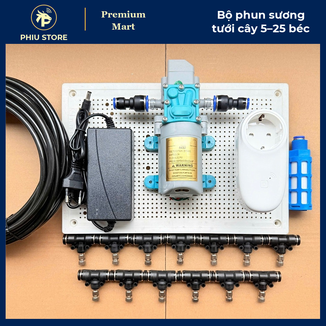 Bộ Phun Sương Làm Mát Tưới Cây Bơm 12V 5–25 Béc Inox, Có Bản Ổ Cắm Wifi Điều Khiển Từ Xa Hẹn Giờ - PHIU STORE_thumbnail_4