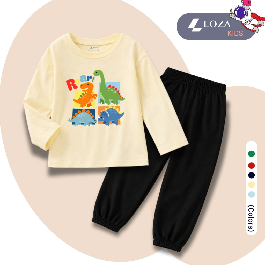 Set bộ Thu - Đông chất liệu cotton cho bé hình khủng long sắc màu - Loza BW746_thumbnail_3