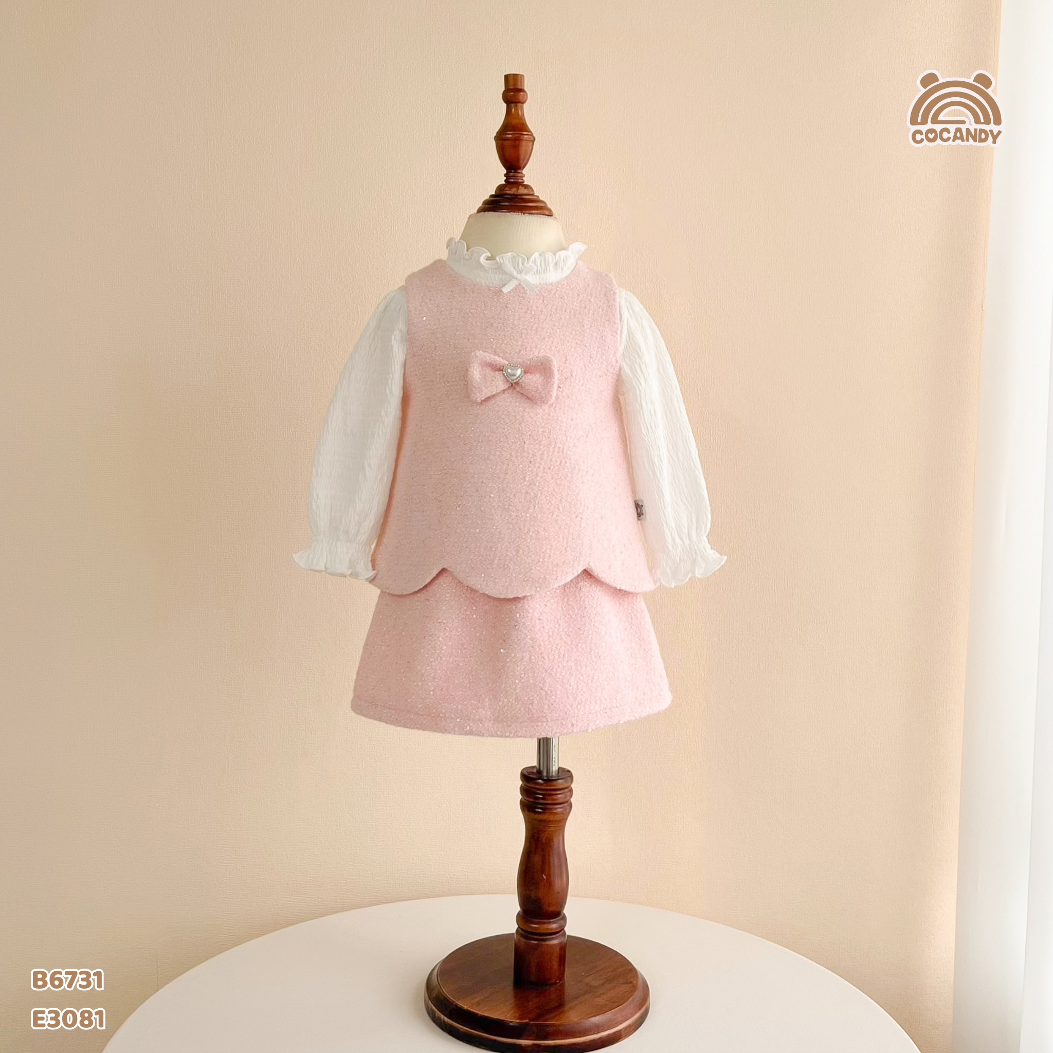 Bộ gile dạ tweed HỒNG phối nơ_thumbnail_1