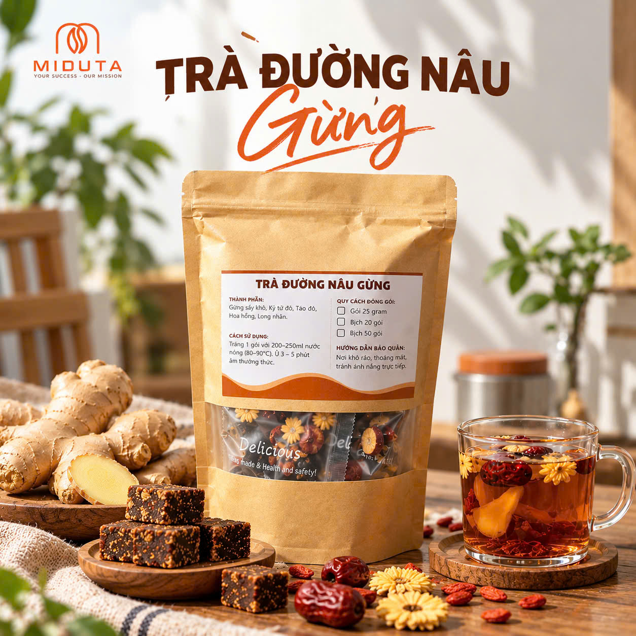 Trà Đường Nâu Gừng Miduta