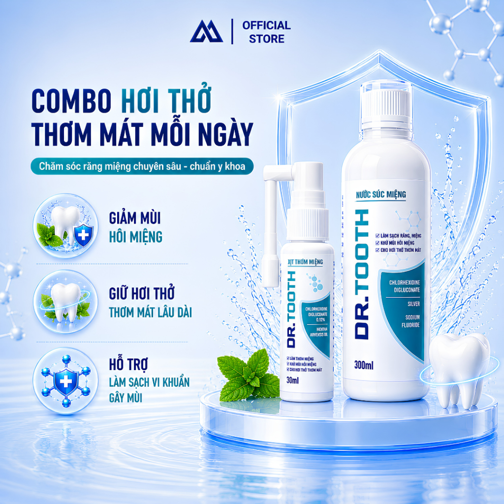 [Combo hơi thở thơm mát] Nước súc miệng Dr.Tooth + Xịt thơm miệng Dr.Tooth
