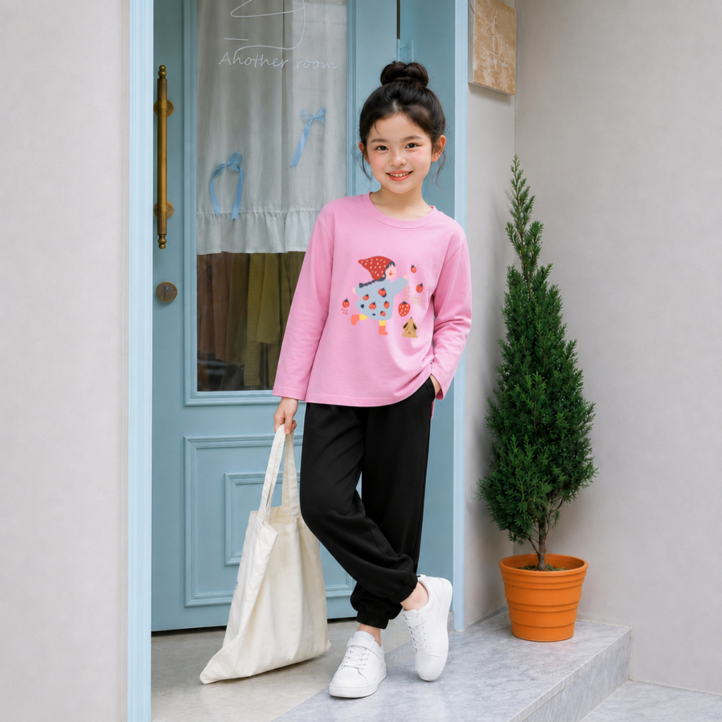 Set bộ Thu - Đông chất liệu cotton cho bé gái hình 'Cô gái đội mũ đỏ và những quả dâu' - Loza Kids BW714_thumbnail_1