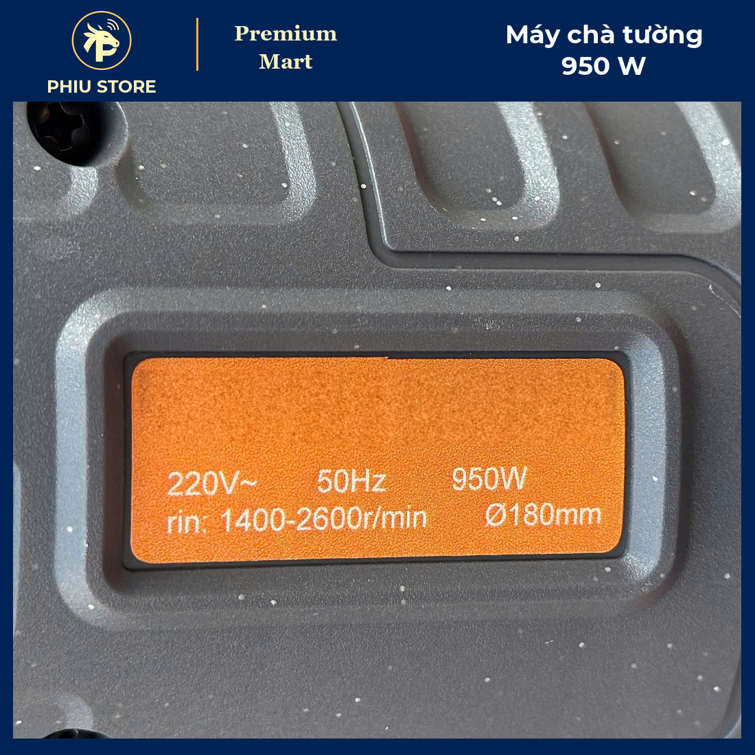 Máy Chà Tường 950W Có Đèn LED, 6 Cấp Tốc Độ, Đĩa Nhám 180 mm, Kèm Ống Hút Bụi - Chà Mịn Tường Sau Trét - PHIU STORE_thumbnail_4